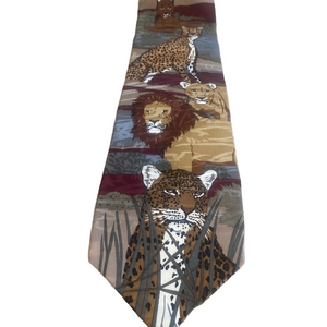 Vintage WWF World Wildlife Fund Silk Tie Big Cat Animal Print